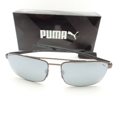 Puma PU0222S 001 Ruthenium Silver Polarized Mirror Sunglasses Authentic New