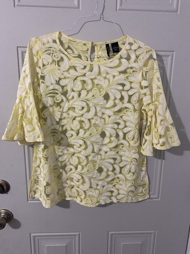 New Directions Large Dressy Blouse Yellow Sheer Burnout Nwt F80 - 第 1/9 張圖片