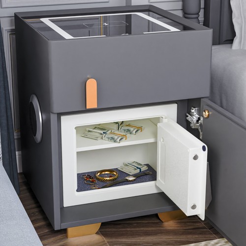 Dunkelgrauer Smart Nachttisch mit Doppelschublade und Safe - Bild 5 von 12