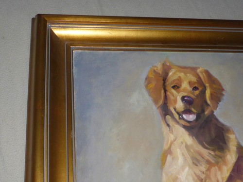 PINTURA ENMARCADA ORIGINAL GOLDEN RETRIEVER RETRATO ARTISTA FIRMADO LORRAINE - Imagen 8 de 9
