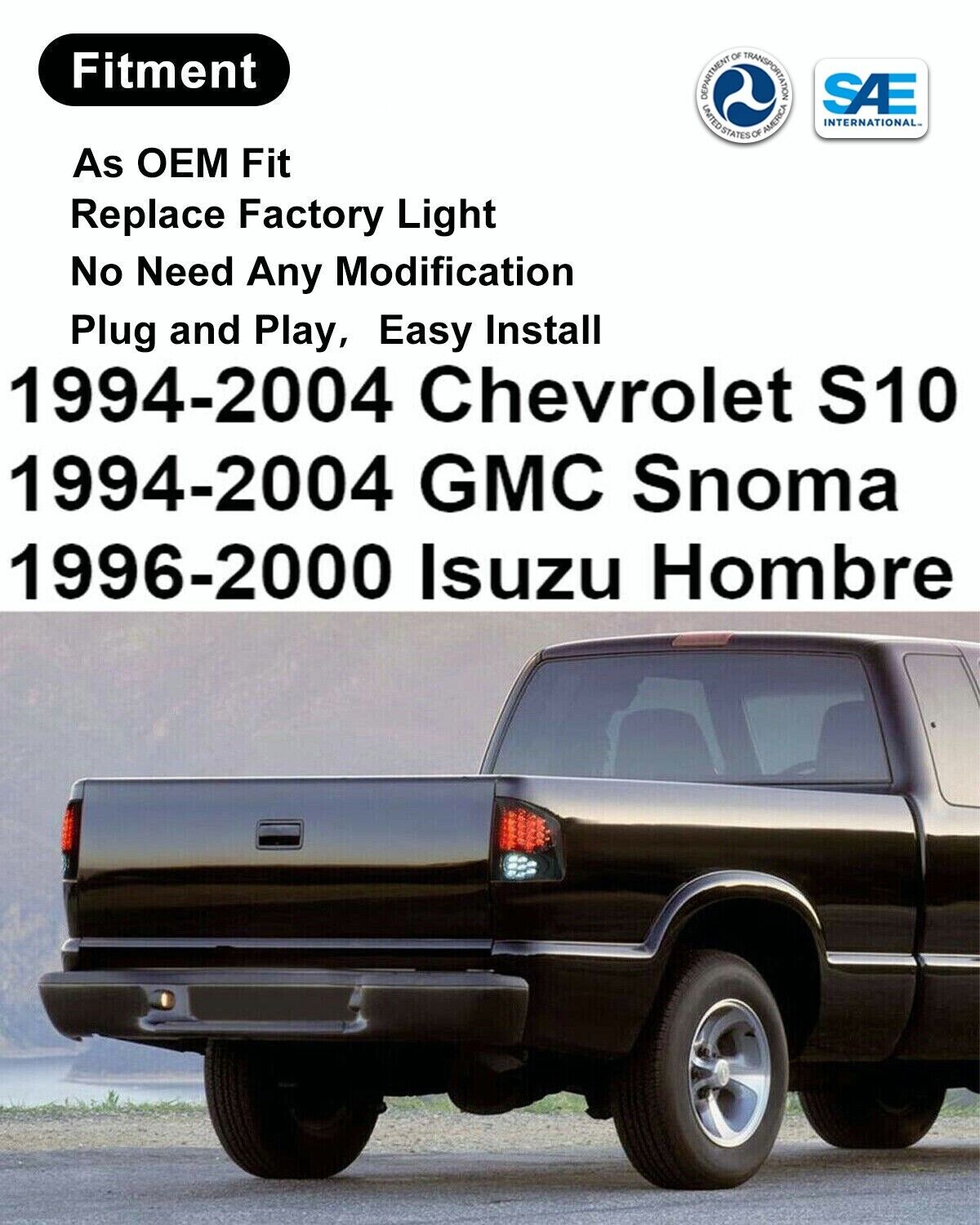 for 1994-2004 Chevrolet S10 GMC Sonoma Isuzu Hombre Chrome Smoke