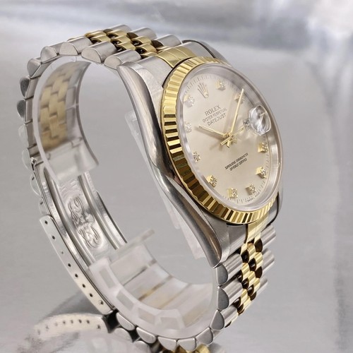 Rolex Datejust 36mm 16233 Jaune Acier Doré Diamant Argent Cadran Automatic Watch - Photo 5 sur 7