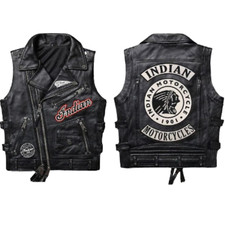 Men's Black Indian Biker Zipper Motorcycle Leather Vest