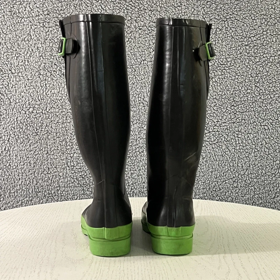 Marc Jacobs Botas Mujer 39/9 Negro Verde Wellington Lluvia Goma Alto Pull On Foto 4 de 4
