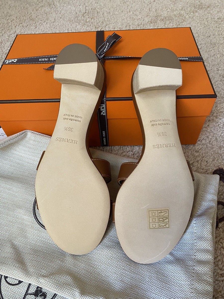 NIB HERMES OASIS BROWN CARAMEL GOLD SHOES SANDALS SLIPPERS
