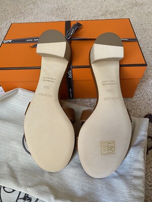 NIB HERMES OASIS BROWN CARAMEL GOLD SHOES SANDALS SLIPPERS