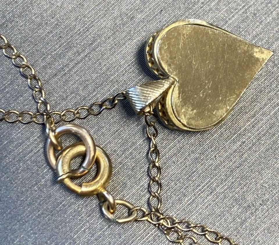 Vintage Jadeite Heart Pendant Choker Necklace Estate Jewelry Pre-owned 12KGF 14" - Image 3 of 4