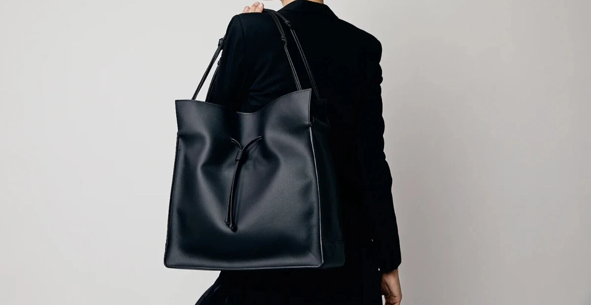von Holzhausen Black The Large Shopper Tote Shoulder Bag Vegan Crossbody 655