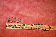 Stone Turquoise Shell Glass Beads Toggle Necklace Stretch Bracelet Set