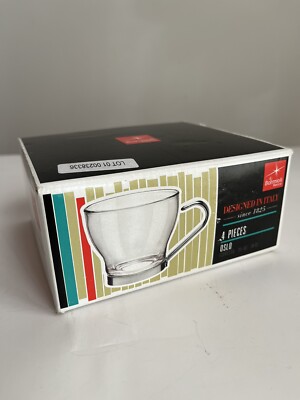 Bormioli Rocco Oslo Glass Espresso Coffee Cups 3-1/2 oz Set of 4 New Boxed Italy