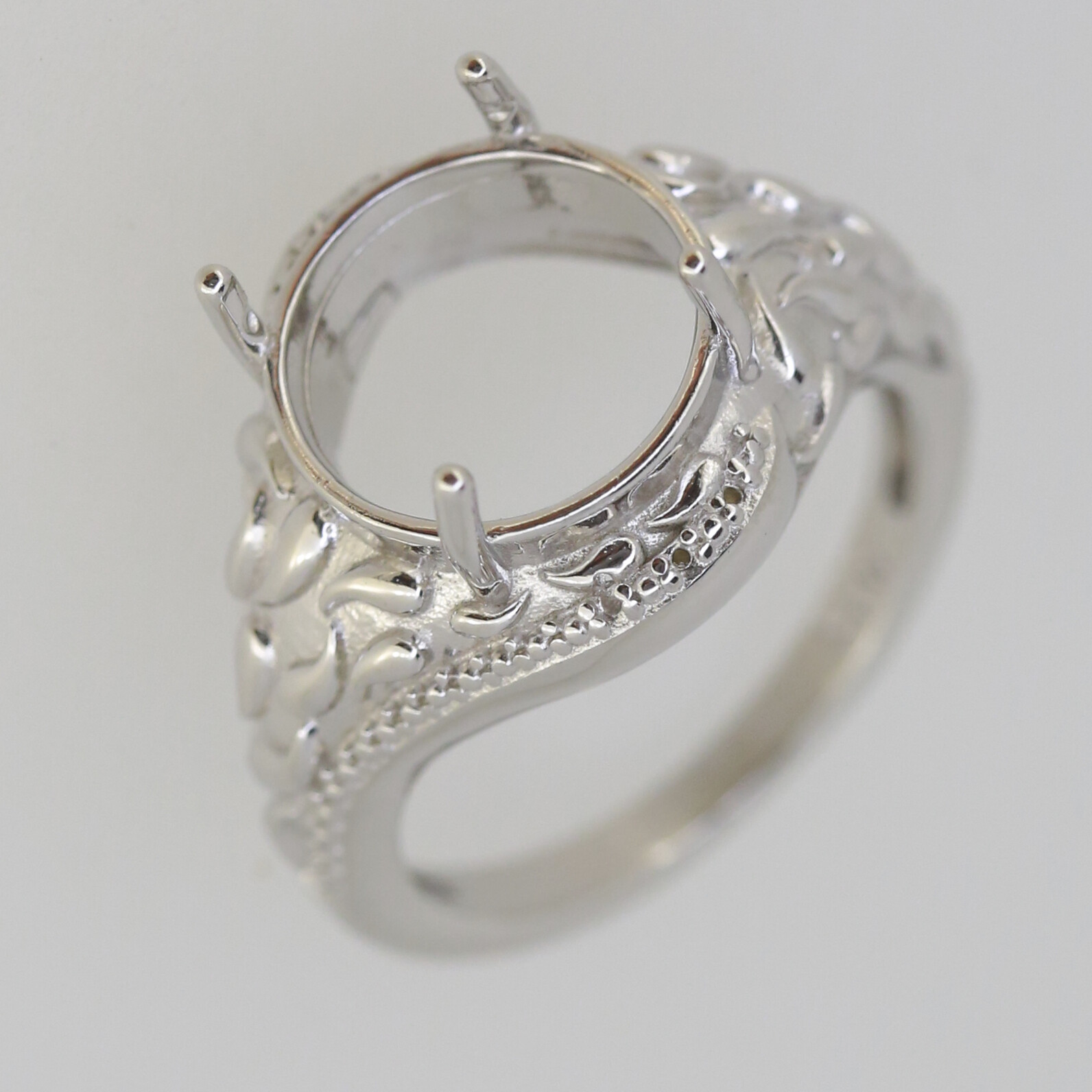 Vintage Style Sterling Silver Semi Mount Ring Setting Round RD 9x9mm