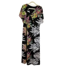 Lane Bryant Floral Maxi Dress 18 Black Tropical Fairy Whimsical Preppy Boho 80s