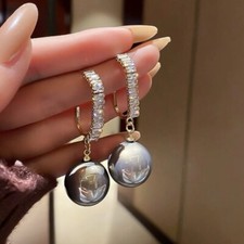 Elegant Gray Pearl Dangle Drop Earrings for Women