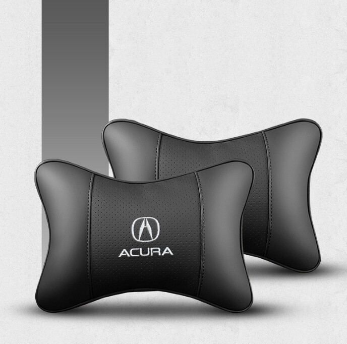 2Pcs Black Car Neck Pillow Breathe Cushion Headrest Pillow Leather