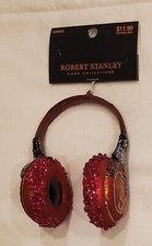 1 New Robert Stanley Blown Glass Christmas Ornament: Pink Red Headphones