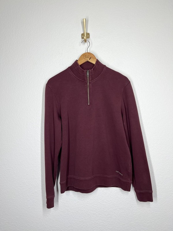Ted Baker Mens 1/4 Zip Pullover Sweater Size 4 US Large L Burgundy