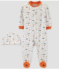Just One You NEWBORN Baby Halloween GHOST PUMPKIN Zipper Sleeper W/ HAT NWT