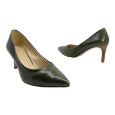 NINE WEST Womens 6.5 EARA Leather Pointed Toe Pumps Stiletto Heel Classic OLIVE 