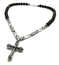 Mens Necklace Black Lava Stainless Steel Chain Cross Pendant Men Biker Rocker