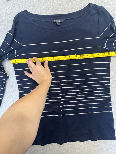 Brooks Brothers Women’s Navy Blue Striped 100% Supima Cotton 3/4 Sleeve Sz M - Picture 6 of 11