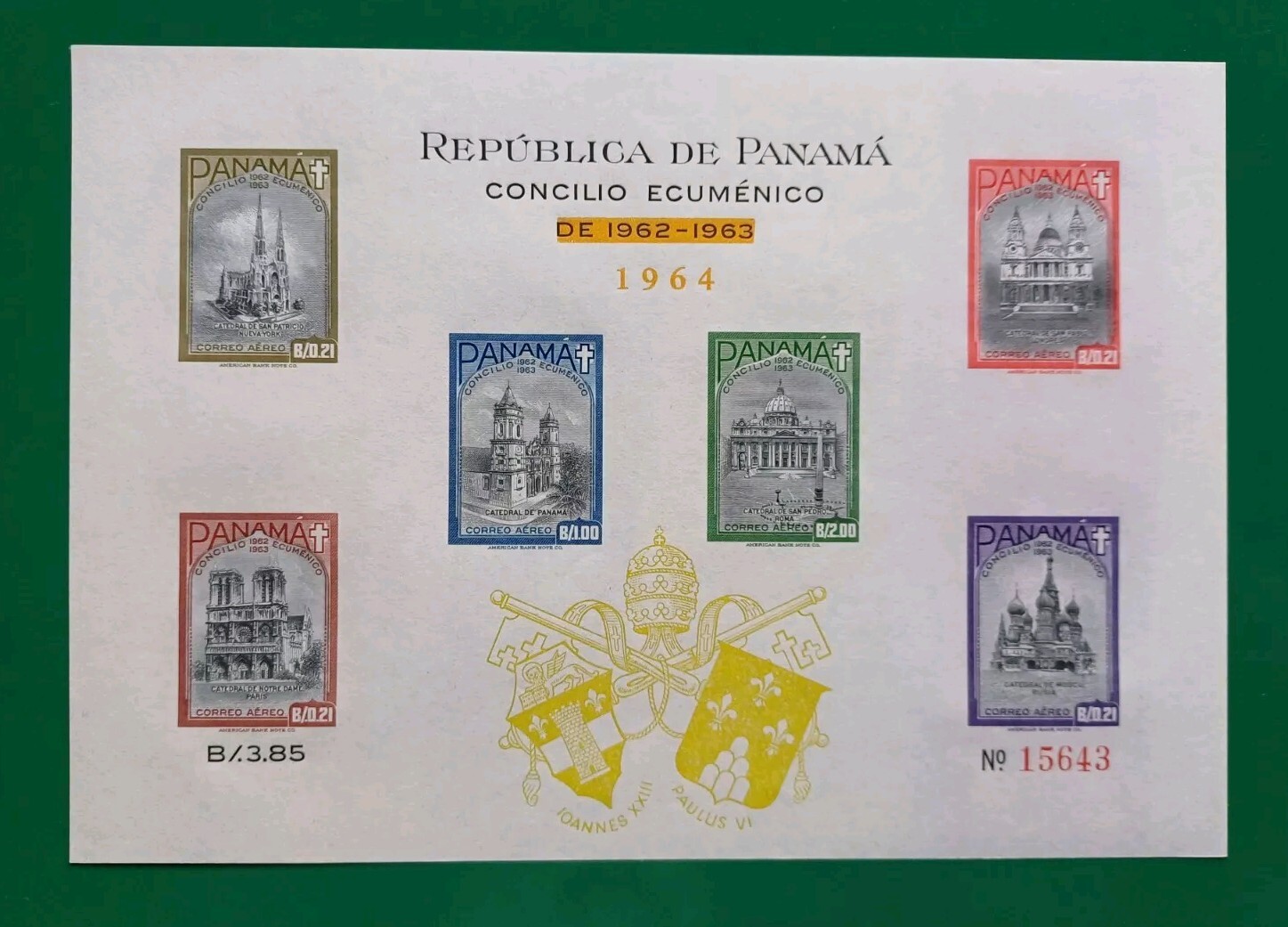 PANAMA 1964 MNH Cat €490 Sc#329i Ecumenical Council VATICAN Orange/Olive Bister