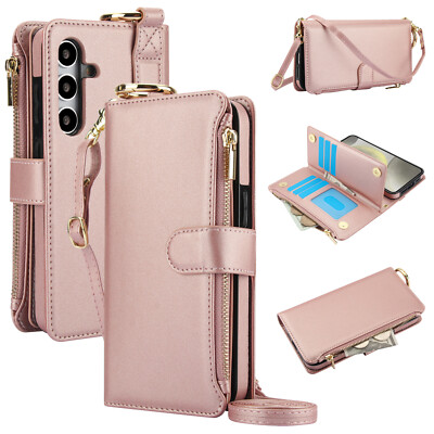 For Samsung Galaxy S26 Ultra S25 FE S24 S23 Leather Crossbody Zipper Wallet Case