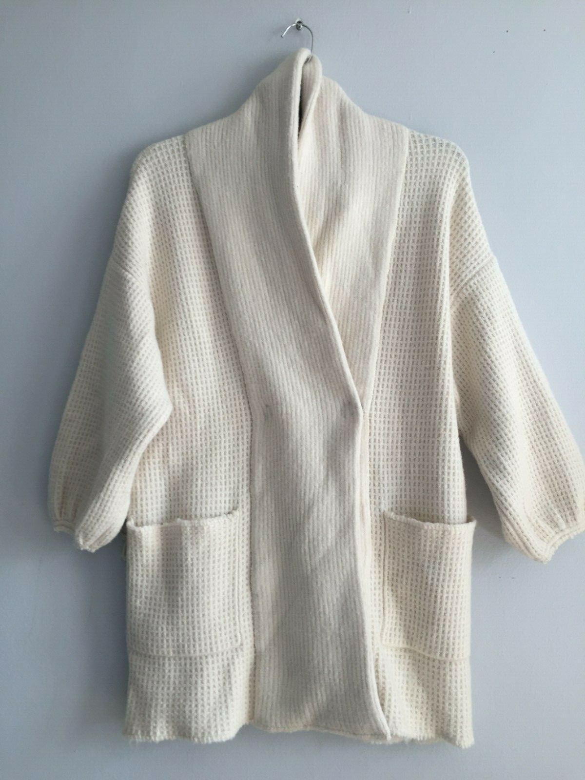 WHITE Waffle Knit Cardigan Jacket 