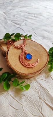 Collier Phase De Lune Celtique Argenté Et Bleu - Pendentif Lune, Style Outlander, Sans Marque