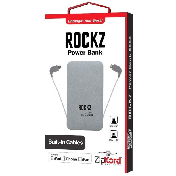 Banco de Alimentación ZipKord Rockz 5000 mAh Paquete de Batería Externa Cargador para Micro USB