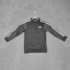 Adidas Track Jacket Boys 6 Grey Gray White Vintage Jacket Long Sleeve Gym Coat