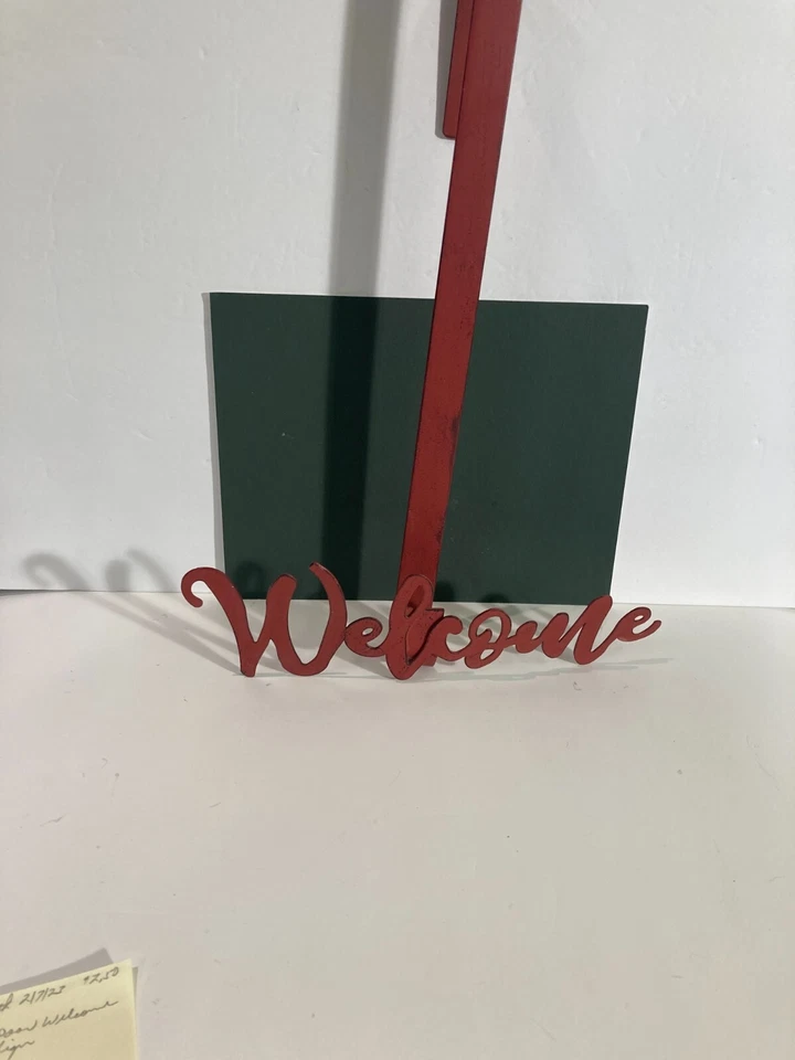 Vintage Rustic Red Metal Over The Door Hanging Welcome Sign; Faded with Patina - Image 2 of 4