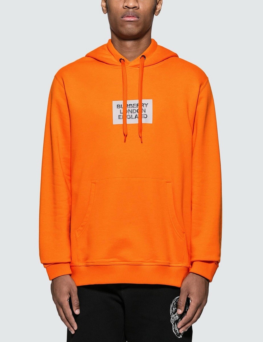 Orange Burberry Men's Hoodie Jumper Sweatshirt Size Small UK