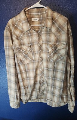 Tecovas Pearl Snap Shirt Mens XL Brown Plaid Button Up Flap