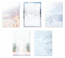 5 x 10 Blatt Motivpapier Briefpapier Mix Set verschneite  Natur (Winter-5245)