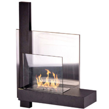 CAMINO BIOETANOLO DA PARETE STUFA BIOCAMINO CAMINETTO 90m3 VETRO ACCIAIO NERO