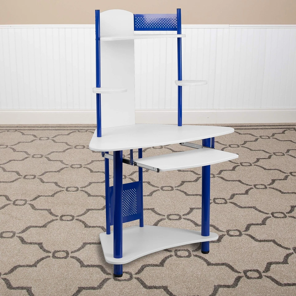 Mesa de computador Flash Furniture Walker canto azul com cabana azul e branco - Imagem 2 de 4