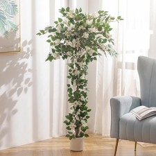 Bougainvillea Artificial Flower Tree: 5ft White Fake Flower Plant for Front P...