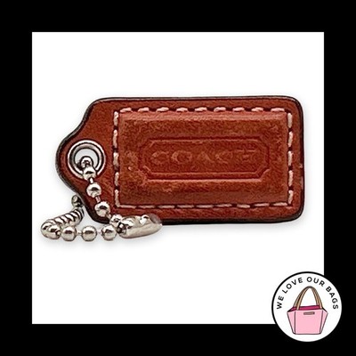 COACH HANG TAG 1.5'' Rust Brown Leather Bag Charm Keychain Fob Nickel Small