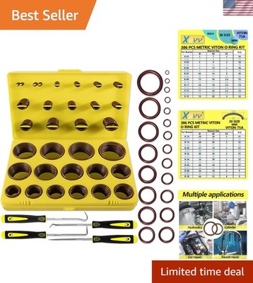 386pcs Viton Metric O-Ring Kit - Ideal for Plumbing & Hydraulic Repairs