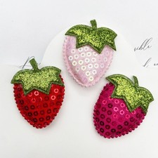 10 Pcs Sequin Applique Patch Strawberry Shape Hair Accessory DIY Trimmings 4.5cm