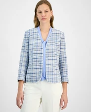 Kasper Women's Tweed 3/4-Sleeve Open-Front Blazer-California Sky Multi-8