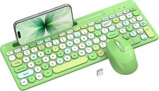 Green Colorful Wireless Keyboard and Mouse Combo - Round Keycaps, 2.4GHz Retro T
