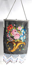 Antique Vtg Micro Beaded Floral Jeweled Frame Bag Purse Handbag 1930s