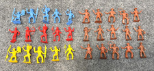 VTG 30 Pieces Plastic Cowboys  Indians Figures 2  Red Green Yellow Blue Brown