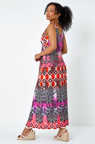 Roman Maxi Dress 16 Petite Pink Tropical Twist Front Summer Holiday Occasion - Imagen 12 de 17