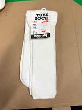Mens White Tube Socks Cotton Blend Size 8-12 Twin City TCW 20  Mid Calf YELLOWED