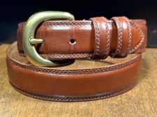 Amanda Smith Brown Leather Belt Sz 30 1-1/4  Wide Brass Bkl VGUC