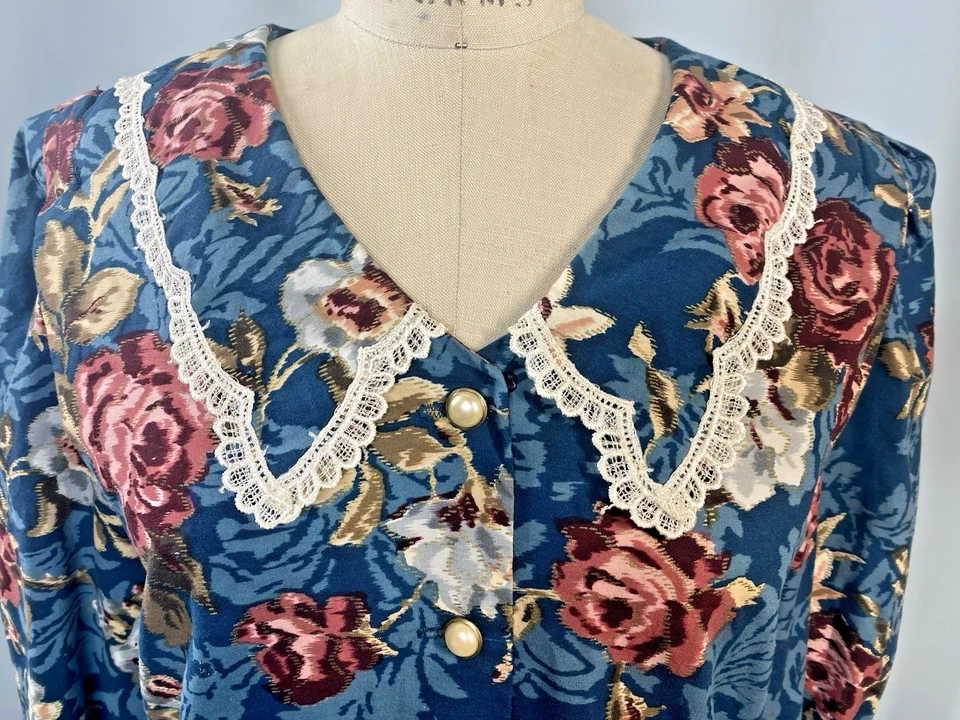 Top vintage para mujer TALLA GRANDE 14 floral modesto años 80 90 MISS DORBY casa de campo Foto 3 de 4