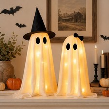 LED Light Up Polyester Ghost Decorations 2-Pack Halloween Party Decorations