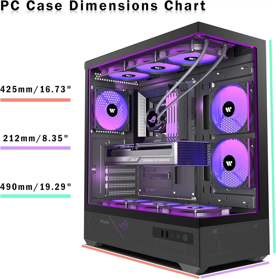 PC CASE ATX 6 PWM ARGB Fans Pre-Installed, Mid-Tower Gaming PC Case, Panoramic T - Image 4 of 4